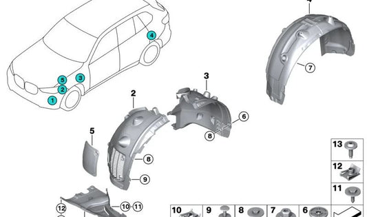 Rear left wheel arch cover for BMW X7 G07 (OEM 51767424915). Original BMW.