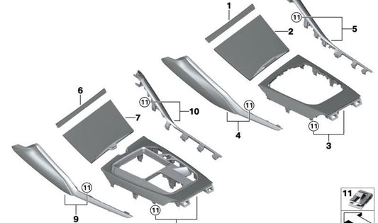 Embellecedor portavasos en carbono brillante OEM 51168094584 para BMW Serie 2 G42, G87; Serie 3 G20, G21, G80, G81; Serie 4 G22, G23, G26, G82, G83. Original BMW.