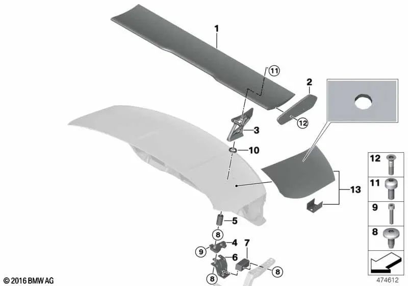 Painel lateral da asa traseira direita para BMW 4 F82 Series (OEM 51628065532). BMW original