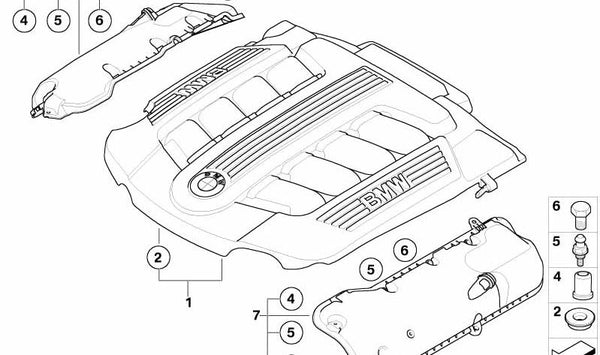 Cubierta acústica del motor OEM 11147791990 para BMW E65. Original BMW.