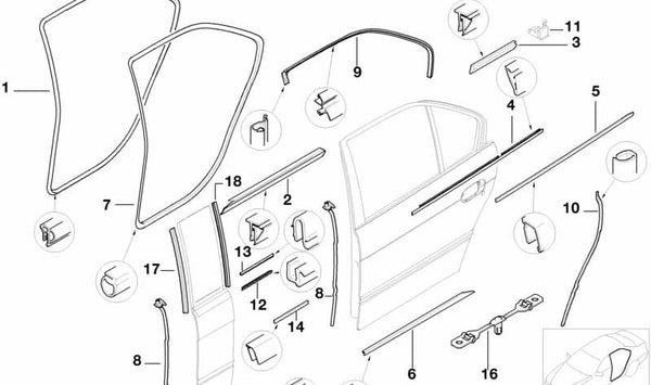 Moldura interior trasera izquierda OEM 51228230479 para BMW Serie 7 (E38). Original BMW.