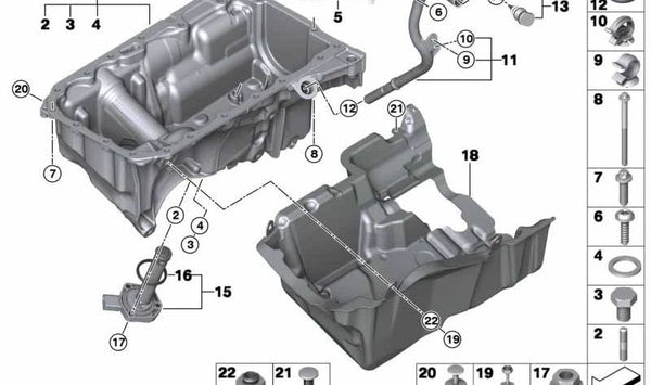 Tubo guía OEM 11437810492 para BMW E90, E91, E92, E93, F30, F31, F07, F10, F11, E84, F15. Original BMW.