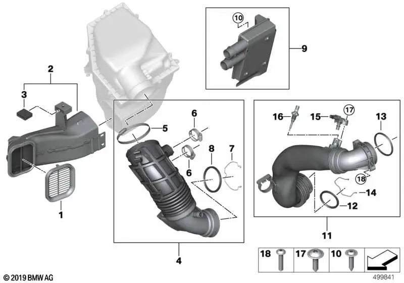 Tubo de ar limpo para modelos BMW X3, X4 (OEM 13718694069). BMW original