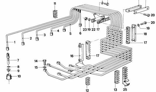 Tubería de inyección cilindro 2 OEM 13531266606 para BMW E21 323i (modelos con motor M20, manual y automático, 1978-1982). Original BMW.