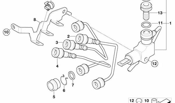 Juego de tuberías de freno traseras OEM 34517664971 para motos BMW K1200GT, K1200RS, K1200LT. Original BMW Motorrad.