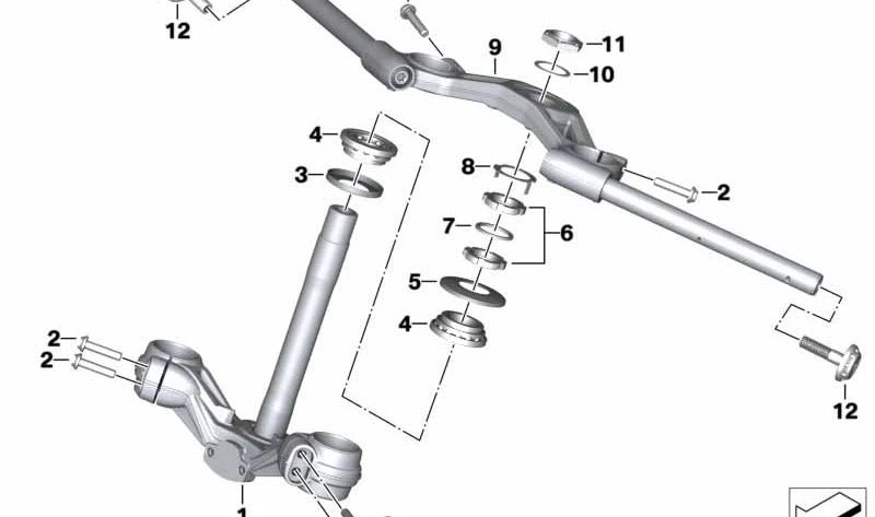 Ponte inferior do garfo OEM 31428558481 para motocicletas BMW R nineT Pure, R nineT Scrambler, R nineT Racer. Originais BMW Motorrad.