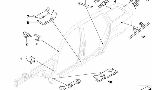 Innengeformtes Stück des linken Pilar C für BMW E91, E91N (OEM 41217077451). Original BMW.