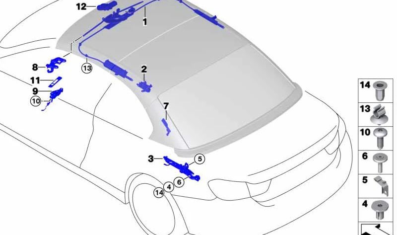 Fechamento total da tampa do telhado para BMW 3 E93 Series, 4 F33 Series, F83 (OEM 54377344474). BMW original