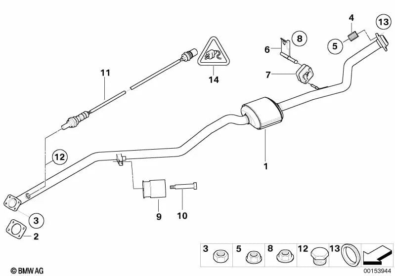 Tubos de escape com silenciador dianteiro para BMW E81, E87, E87N (OEM 18107528812). BMW originais.