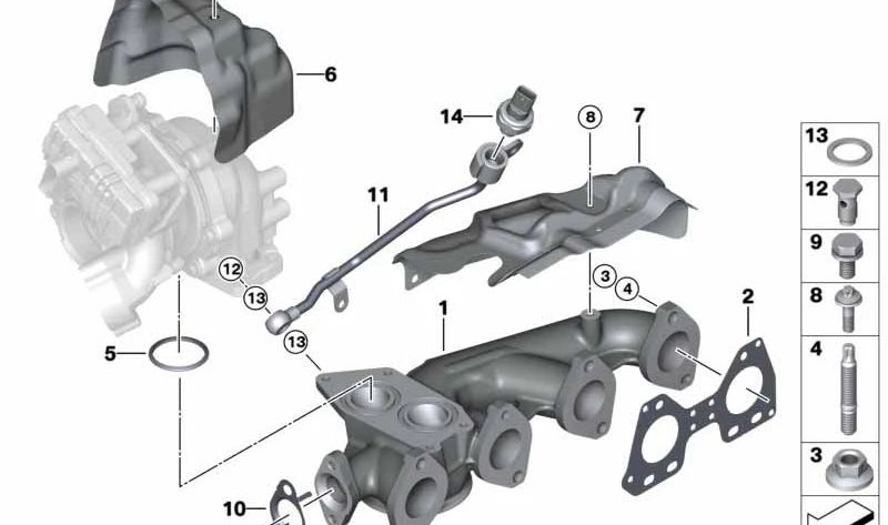 Protector térmico colector de escape OEM 11628589059 para BMW F20, F21, F22, F23, F30, F31, F34, F32, F33, F36, G30, G31, G11, G12, G01, G02, F15. Original BMW.