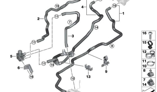 Manguera de refrigerante OEM 64216993453 para BMW G01 y G02 (X3, X4). Compatible con motores B48. Original BMW.