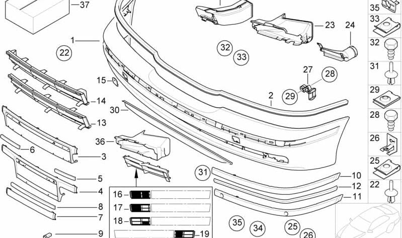 Moldura parachoques imprimada OEM 51117005987 para BMW E39. Original BMW.