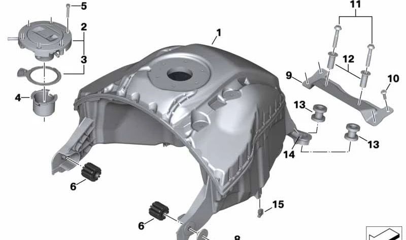 Depósito de combustible OEM 16118567870 para motos BMW F 900 R (0K11, 0K81, 0K83), F 900 R A2 (0K31, 0K91). Original BMW Motorrad.