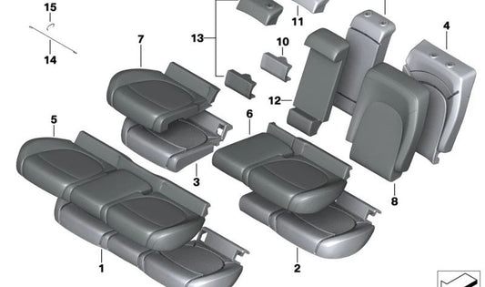 Tapizado de asiento básico en cuero negro carbón OEM 52207433665 para MINI Countryman F60, F60 LCI (2015-2023). Original MINI.