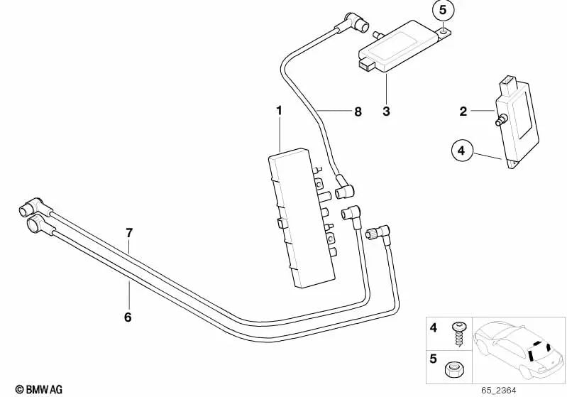 Amplificador Antena Luneta Trasera para BMW Serie 5 E39 (OEM 65258361507). Original BMW
