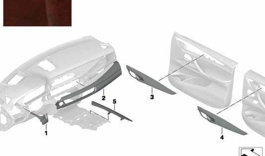 Enrobage en bois pour la console centrale droite OEM 51167985924 pour BMW F15. BMW d'origine.
