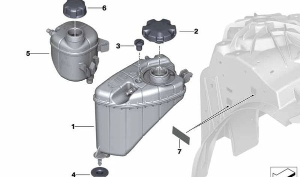 Depósito de expansión refrigerante OEM 17137953143 para BMW G30N, G31N, G32N. Original BMW.