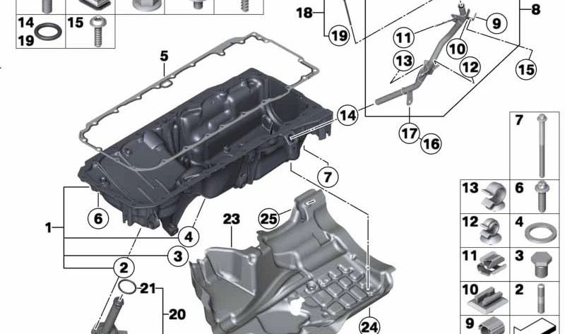 Cárter de aceite OEM 11138518716 para BMW F10, F11, F01, F02, 5 y 7 Series M550d xDrive, 750d xDrive, 750Ld xDrive. Compatible con motores N57X. Original BMW.