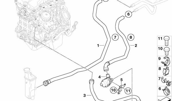 Manguito calefacción (bomba de agua adicional) OEM 64216939213 para BMW Z4 E85. Original BMW.