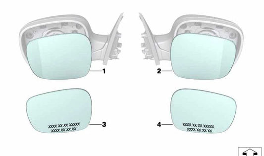 Vetro specchio convesso destro per BMW X3 E83N (OEM 51163454946). BMW originale