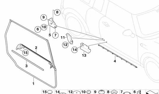 Suplemento del revestimiento de puerta delantera OEM 51767167216 para MINI Clubman R55, R55 LCI (Cooper, Cooper D). Original MINI.