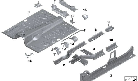 Refuerzo túnel trasero OEM 41008493501 para BMW G05, G06, G07, G09, G18, F95, F96. Compatible con modelos X5, X6, X7, XM. Pieza estructural original BMW.
