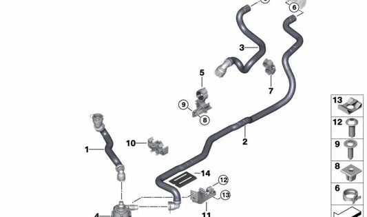 Manguera de retorno del refrigerante OEM 64219299622 para BMW G30, G31, G11, G12. Original BMW.