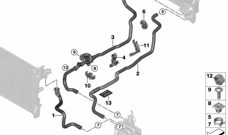Manguera de retorno del refrigerante OEM 64216821620 para BMW G30, G31. Original BMW.