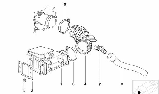 Manguito de admisión de aire OEM 13711739576 para BMW E34 518g, 518i {M43}. Compatible con modelos fabricados entre 1994 y 1996. Original BMW.