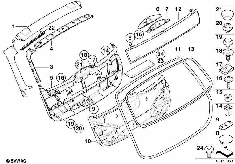 Acabamento da porta traseira inferior para BMW E91, E91N (OEM 51497162180). BMW original