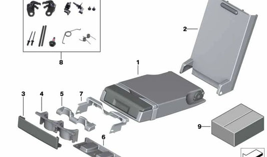 Marco portavasos trasero OEM 52207468398 para BMW F10, F11, F18, G30, G31, F06. Compatible con reposabrazos trasero central. Color moka. Original BMW.