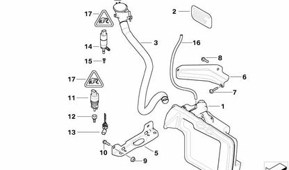 Soporte del depósito del limpiaparabrisas para BMW E60, E61, E63, E64 (OEM 61667117645). Original BMW