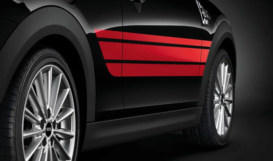 Franja lateral derecha JCW Pro Chili Red OEM 51142359449 para MINI F55, F55 LCI. Original MINI.