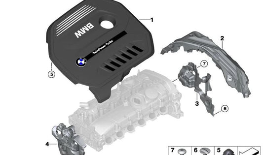 Tampa do motor OEM 11148607142 para BMW G30, G31, G32, G01. BMW original