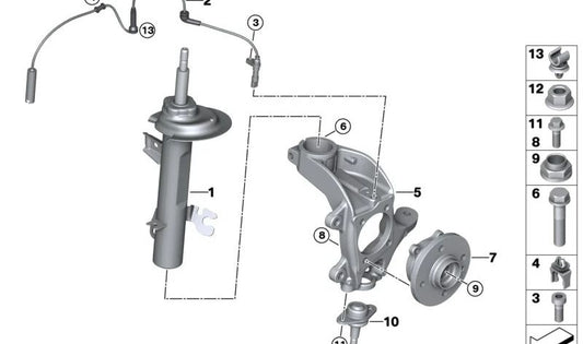 Amortiguador delantero derecho OEM 31306759244 para MINI R50 One 1.4 y 1.6 (2001–2006) con cambio manual o automático. Original MINI.