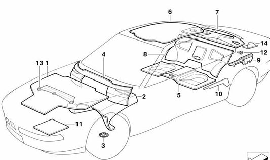 Rear right wheel arch sound insulation for BMW 8 Series E31 (OEM 51481970982). Original BMW