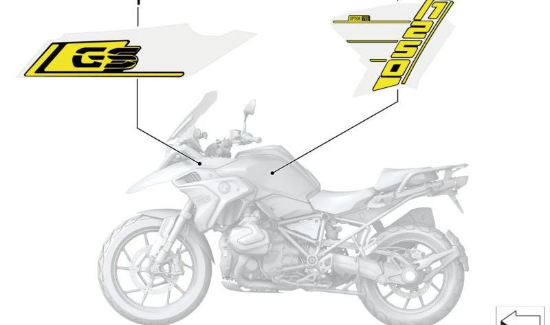 Emblema "BMW" guardabarros delantero izquierdo OEM 51149457797 para BMW Motorrad R 1200 GS (K50), R 1200 GS Adventure (K51), R 1250 GS (K50), R 1250 GS Adventure (K51). Original BMW Motorrad.