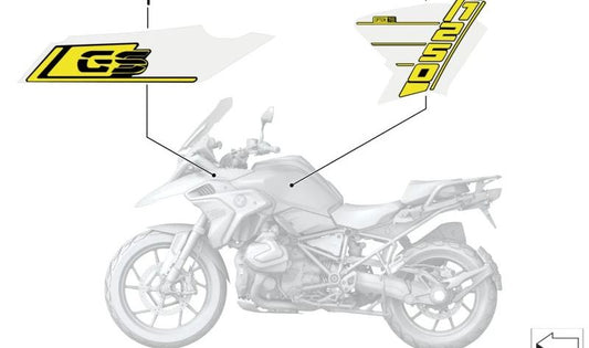 Emblema "BMW" guardabarros delantero izquierdo OEM 51149457797 para BMW Motorrad R 1200 GS (K50), R 1200 GS Adventure (K51), R 1250 GS (K50), R 1250 GS Adventure (K51). Original BMW Motorrad.
