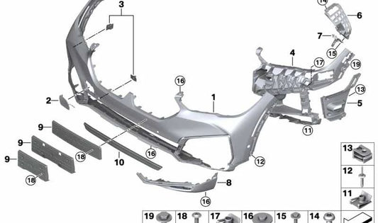 Soporte izquierdo para faro antiniebla OEM 51117446169 para BMW G06 (X6 xDrive30d, xDrive30i, xDrive40d, xDrive40i). Original BMW.