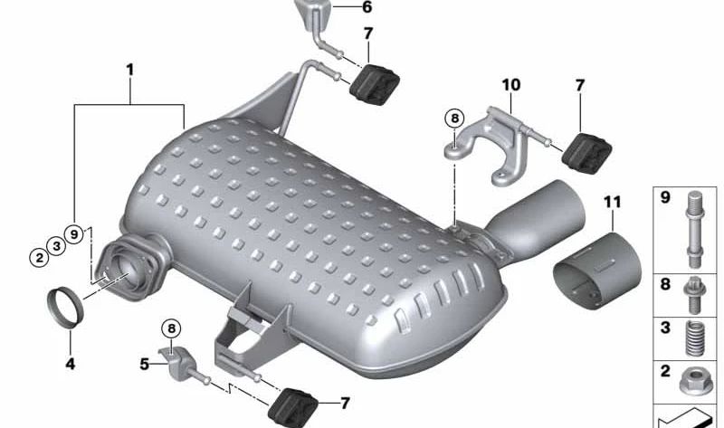 Silenciador adicional trasero OEM 18307645972 para BMW Serie 3 E92, E92 LCI, E93, E93 LCI con motor N46T. Original BMW.