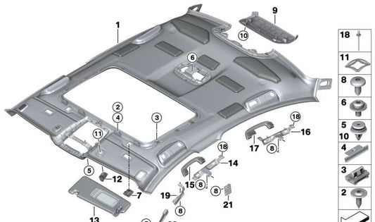 Parasoles parasol izquierdo color marfil OEM 51167419449 para BMW G30, G30N, G31, G31N, G38, G38N. Original BMW.
