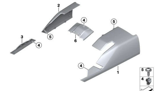 Cubierta túnel central delantera derecha OEM 46637105285 para motos BMW C400X, C400GT, C650GT... y más. Original BMW Motorrad.