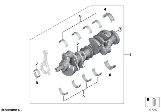 Cigüeñal sin cojinetes para BMW Serie 7 E65, E66 (OEM 11217507297). Original BMW.