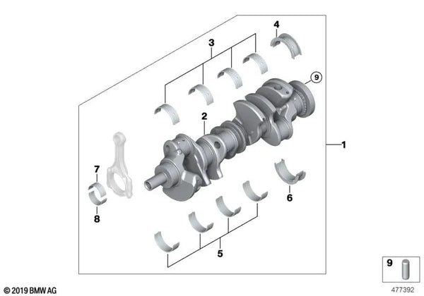 Cigüeñal sin cojinetes para BMW Serie 7 E65, E66 (OEM 11217507297). Original BMW.