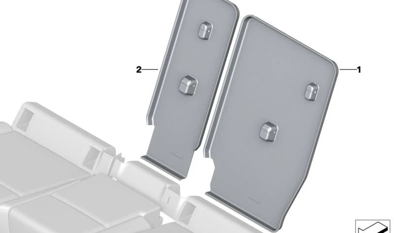 Cubierta respaldo asiento trasero derecha OEM 52205A13804 para BMW U06, U11, U12, U10 y MINI U25. Pieza original BMW y MINI.