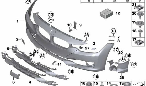 Paragolpes delantero imprimado OEM 51117292991 para BMW F30, F31. Original BMW.
