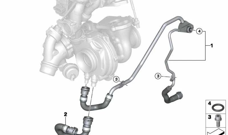 Manguera de refrigerante turbo OEM 11538515075 para BMW F10, F11, F15. Conducto de agua del turbocompresor a la bomba. Original BMW.
