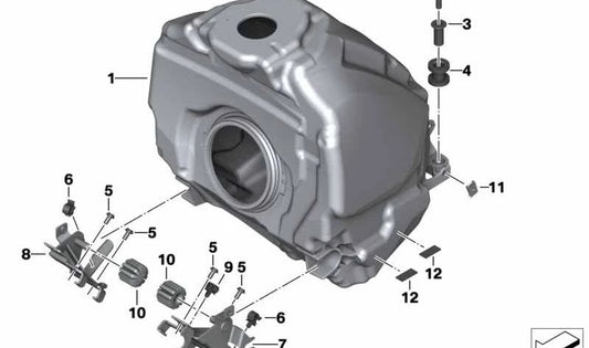 Soporte de sujeción del depósito derecho OEM 16118529318 para motos BMW R 1200 GS, R 1250 GS. Original BMW Motorrad.