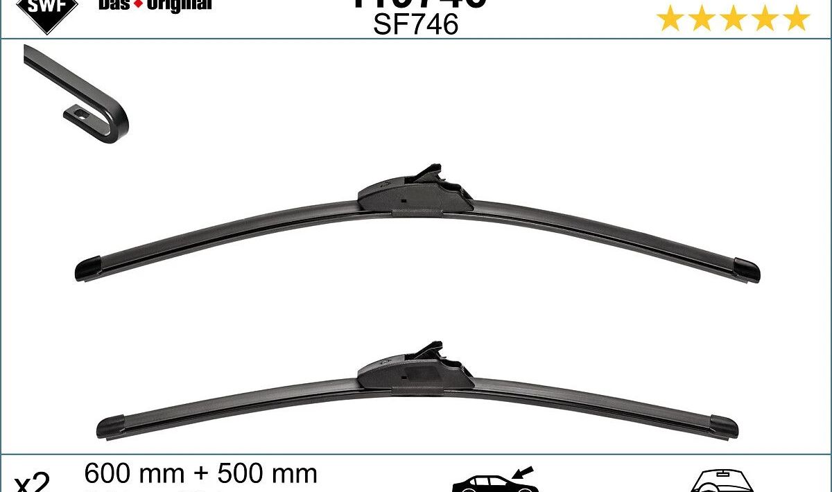 Juego de limpiaparabrisas OEM 119746 para BMW {1 F20/F21, 2 F22/F23, 3 F30/F31/F34, 4 F32/F33/F36, X1 F48, X2 F39} y MINI {Clubman F54, Countryman F60}. Original SWF. Apto solo para vehículos con volante a la izquierda.