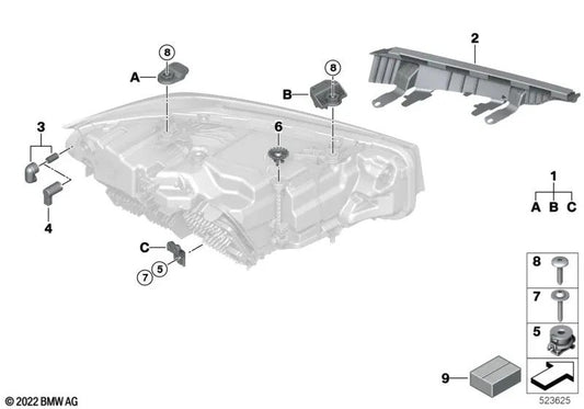 Suporte de farol esquerdo para BMW G20N, G21N, G28N (OEM 63115A4F767). BMW originais.